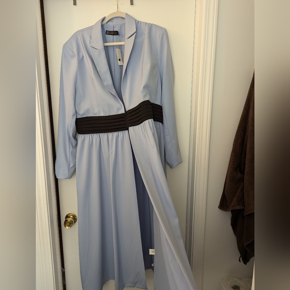 Zara Light Blue Long Sleeve Jacket with Black Waistband